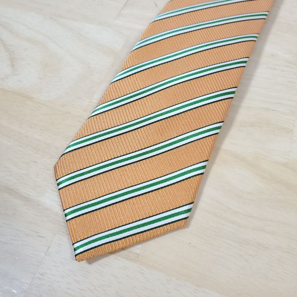 Dormeuil Silk Cotton Tie Pumpkin Orange Pearl Kelly Green Striped Made in France